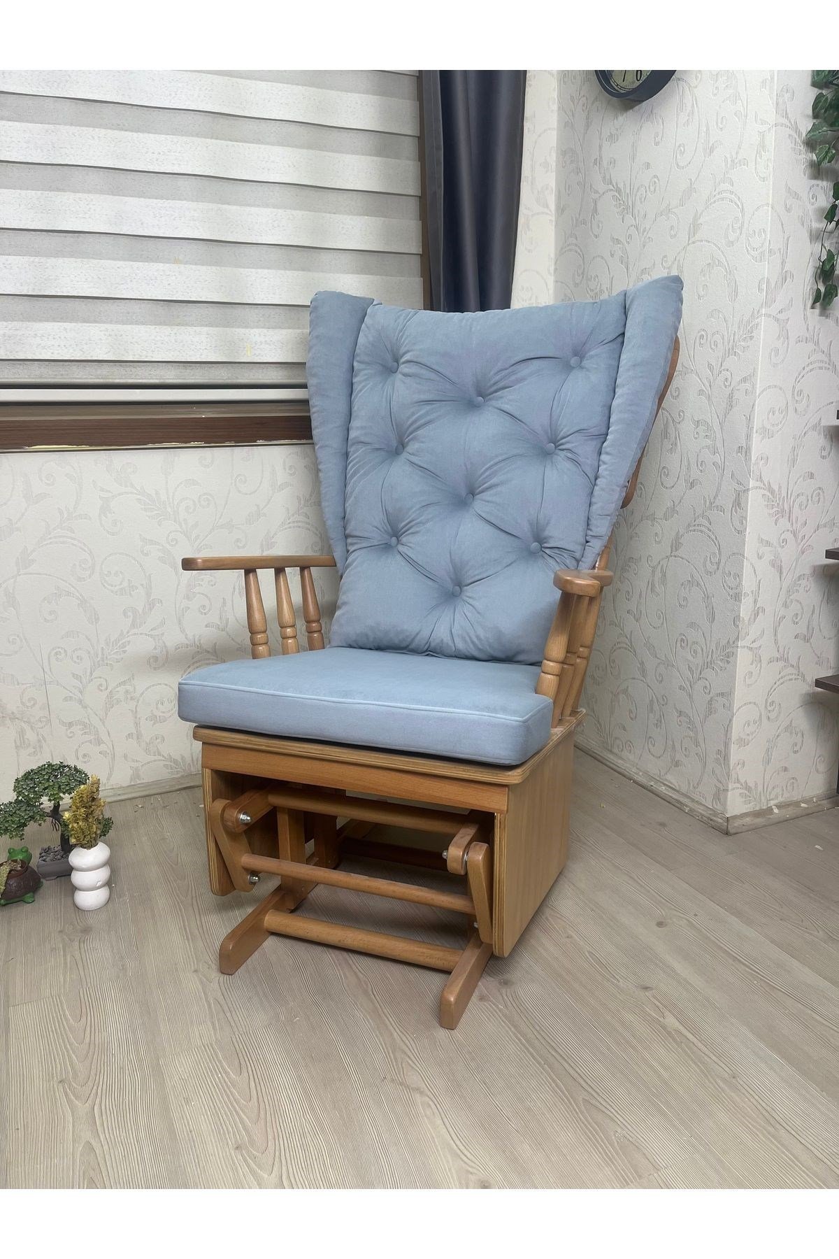 ASEDİA Mama puflu Naturel açık gri Sallanan Koltuk Emzirme Koltuğu