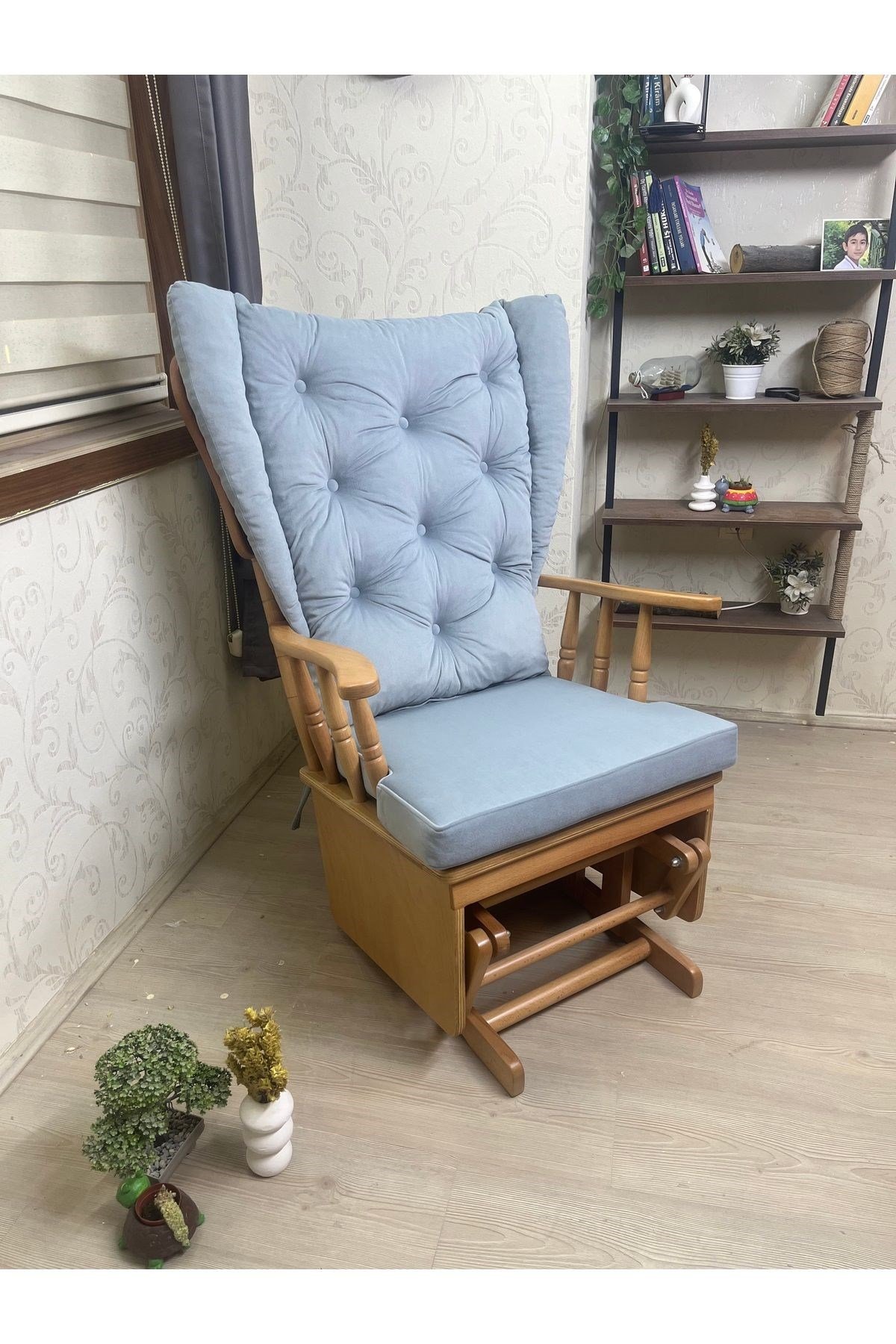 ASEDİA Mama puflu Naturel açık gri Sallanan Koltuk Emzirme Koltuğu