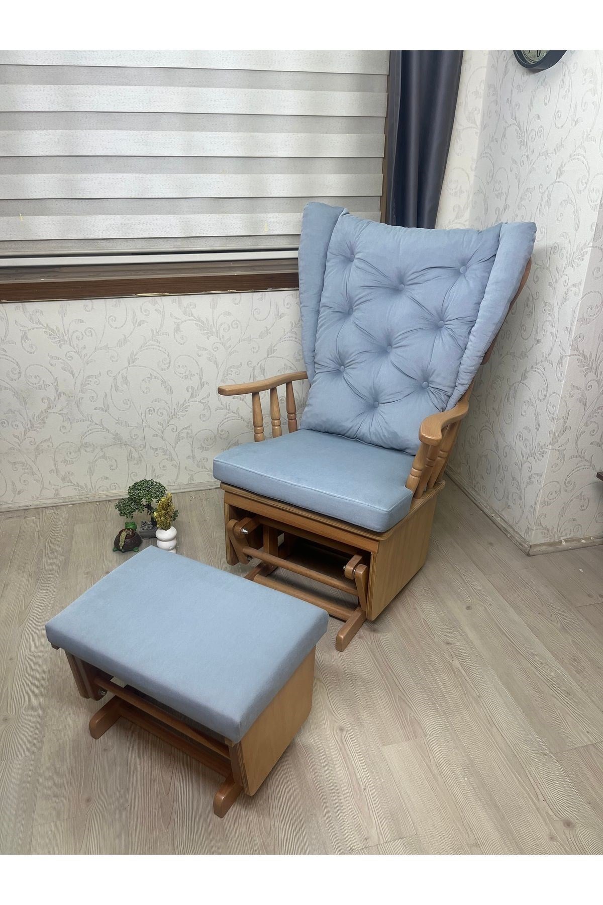 ASEDİA Mama puflu Naturel açık gri Sallanan Koltuk Emzirme Koltuğu