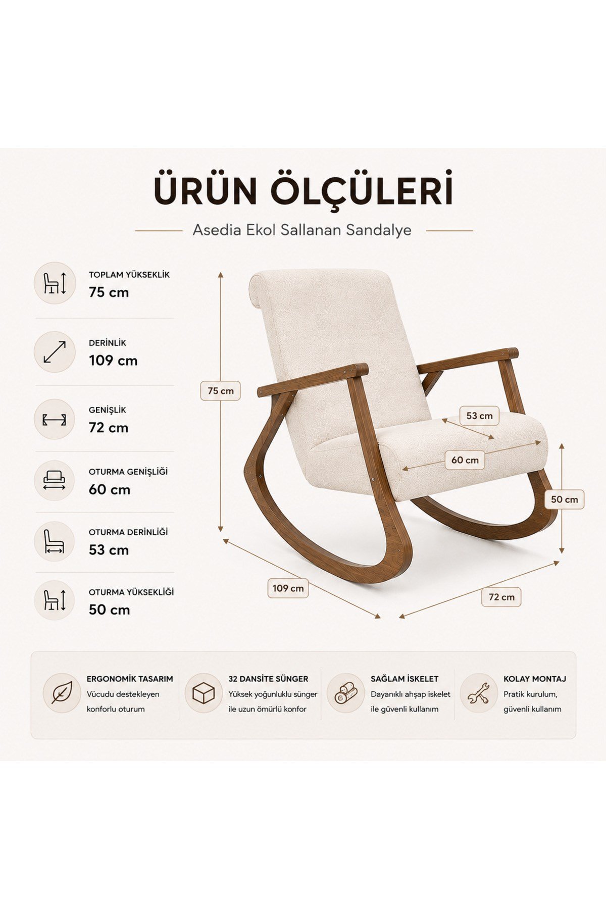 Ekol Kore Sallanan Sandalye | Dinlenme Koltuğu | TV Koltuğu | Tarçın Renkli Desenli