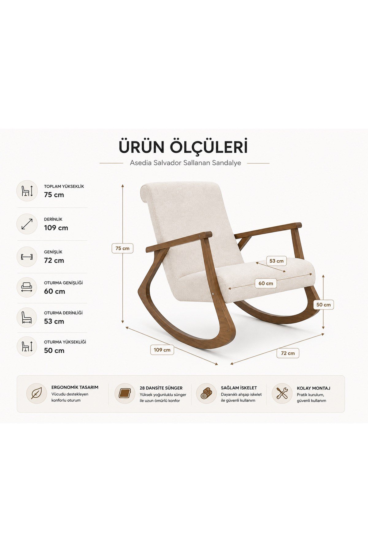 Ekol Kore Sallanan Sandalye | Dinlenme Koltuğu | TV Koltuğu | Tarçın Renkli Desenli