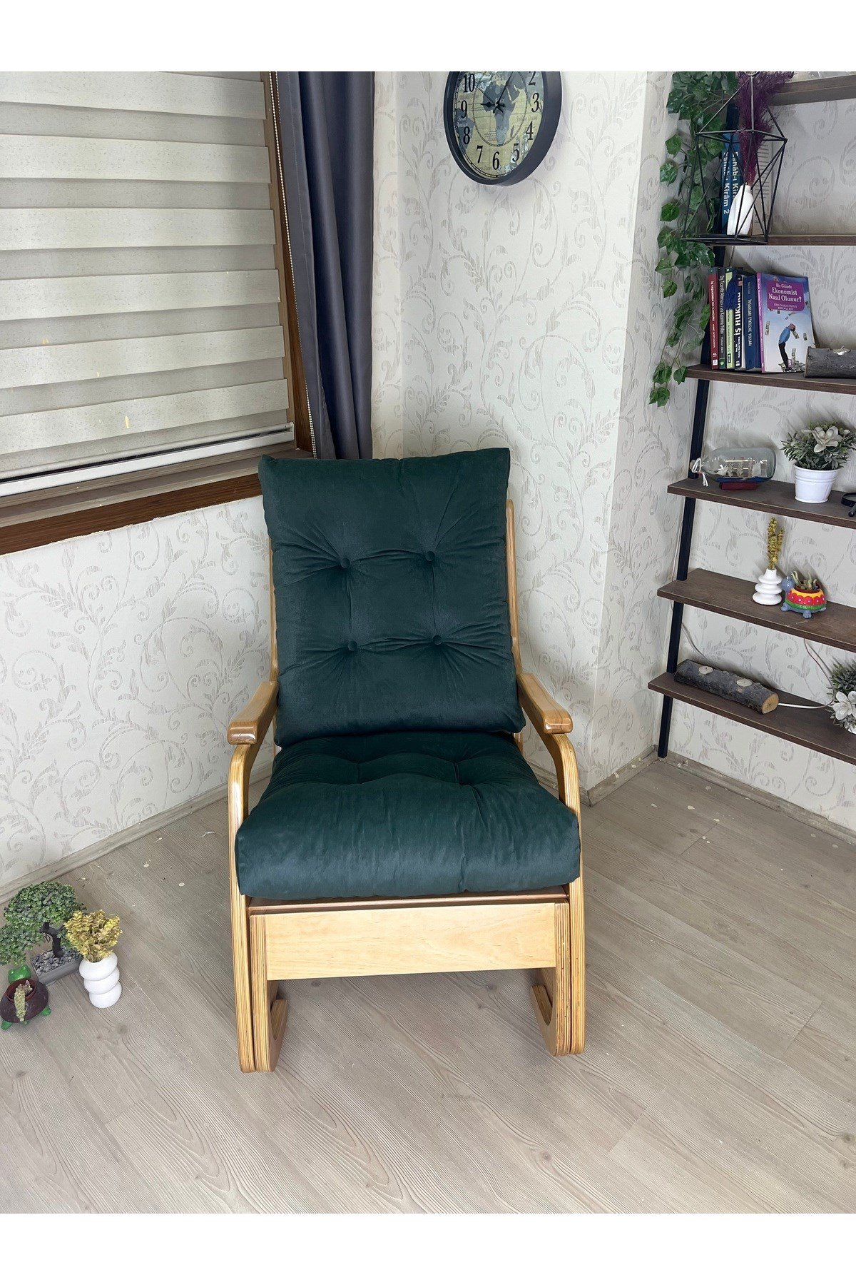 Kontes Haki Yeşil Sallanan Sandalye Dinlenme Koltuğu Okuma Koltuğu