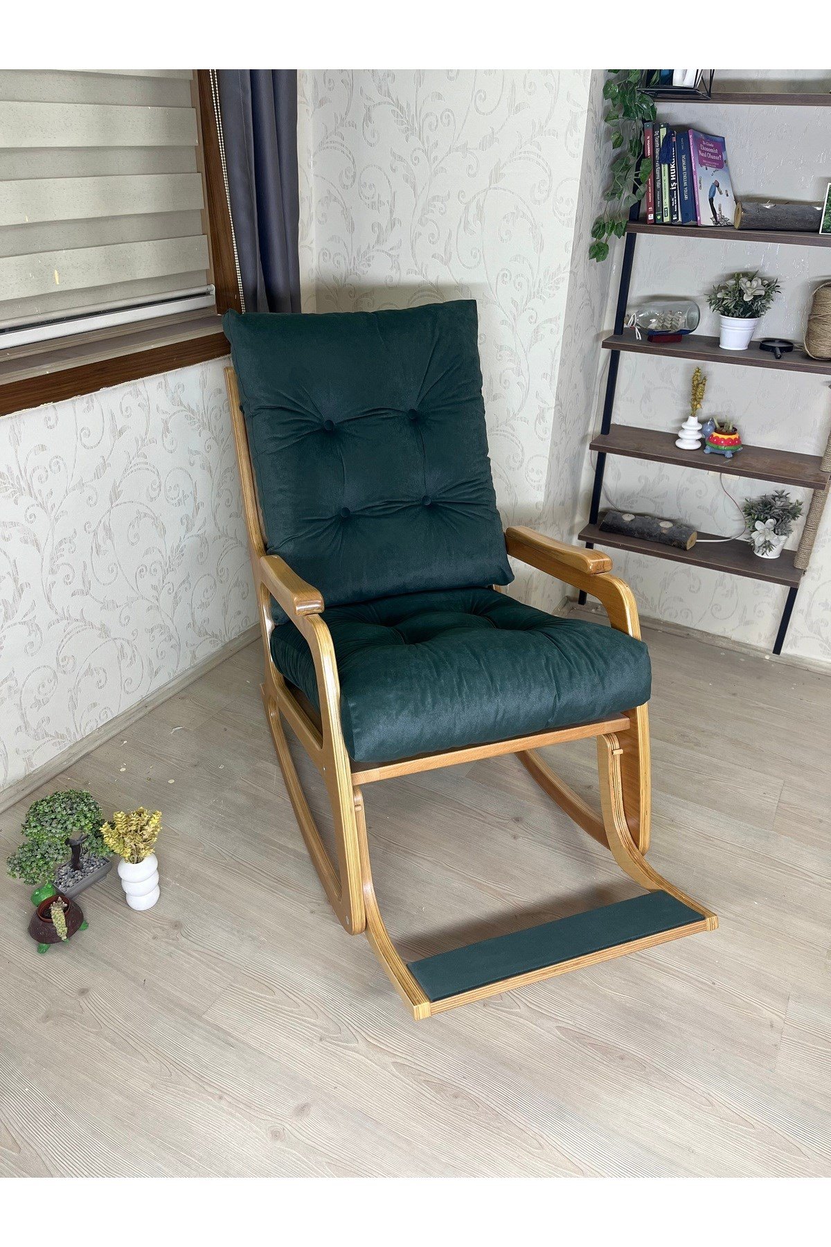Kontes Haki Yeşil Sallanan Sandalye Dinlenme Koltuğu Okuma Koltuğu