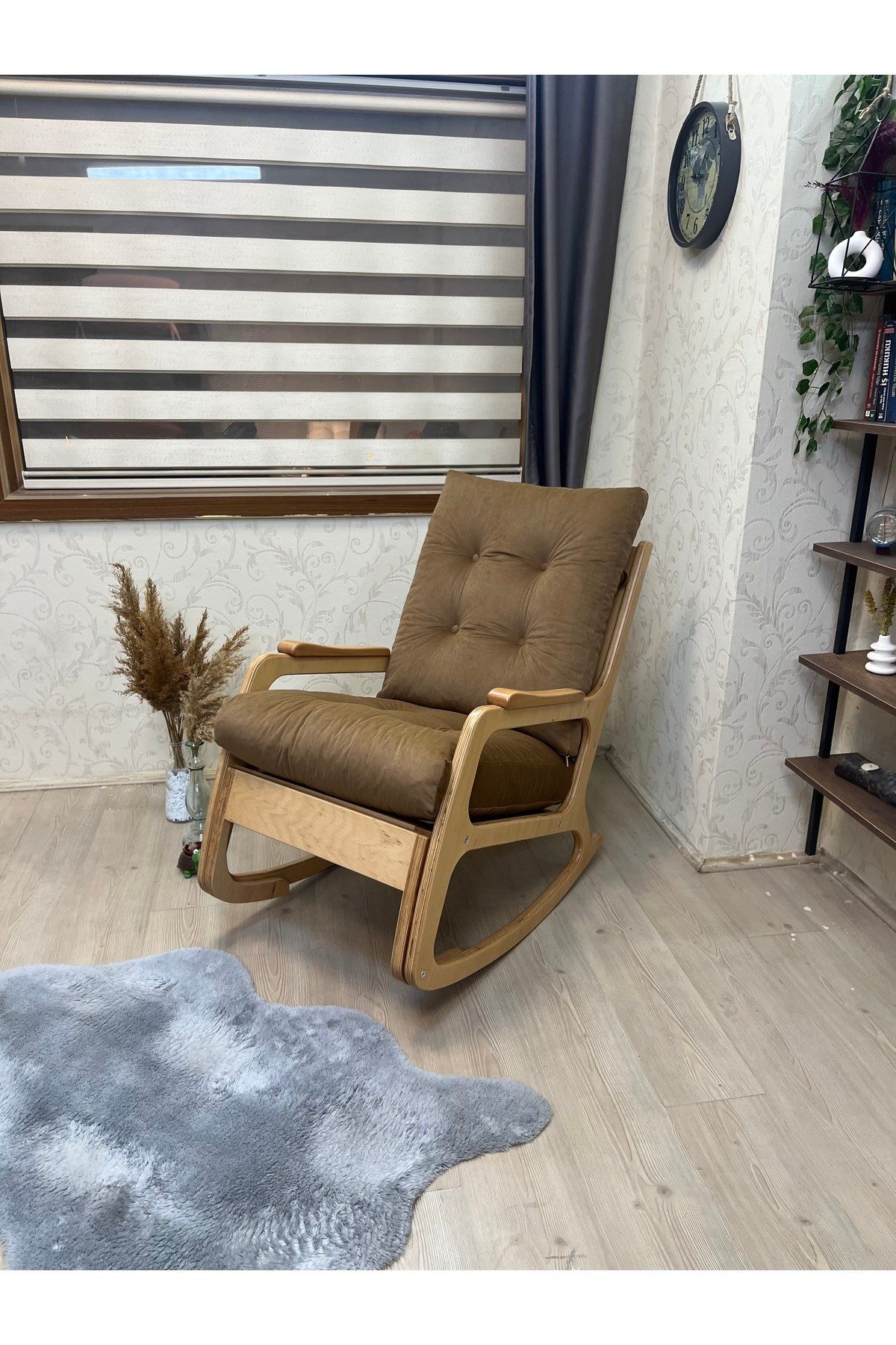 Kontes Kahverengi Sallanan Sandalye Sallanan Koltuk Baba Koltuğu Okuma Koltuğu