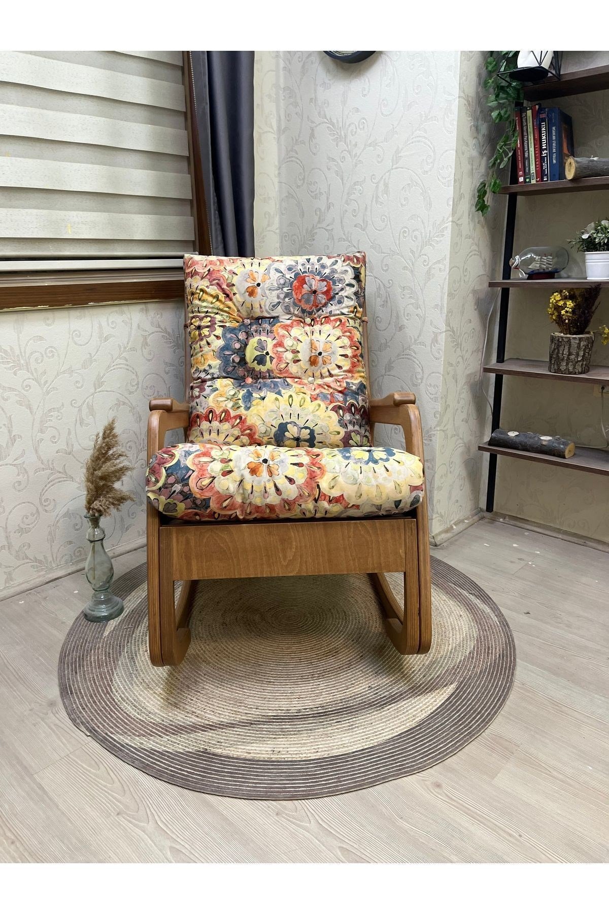 Kontes Naturel Çiçekli Dolgu Minderli Sallanan Sandalye Dinlenme Koltuğu Babalar Günü Hediyesi