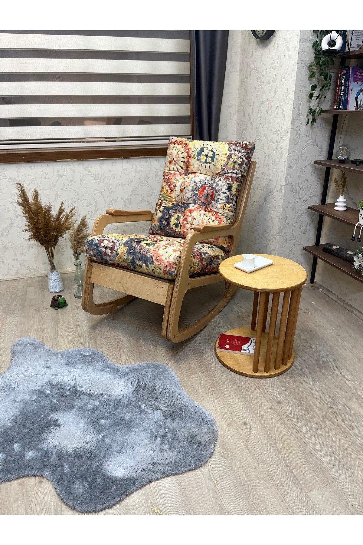 Kontes Naturel Çiçekli Dolgu Minderli Sallanan Sandalye Dinlenme Koltuğu Babalar Günü Hediyesi