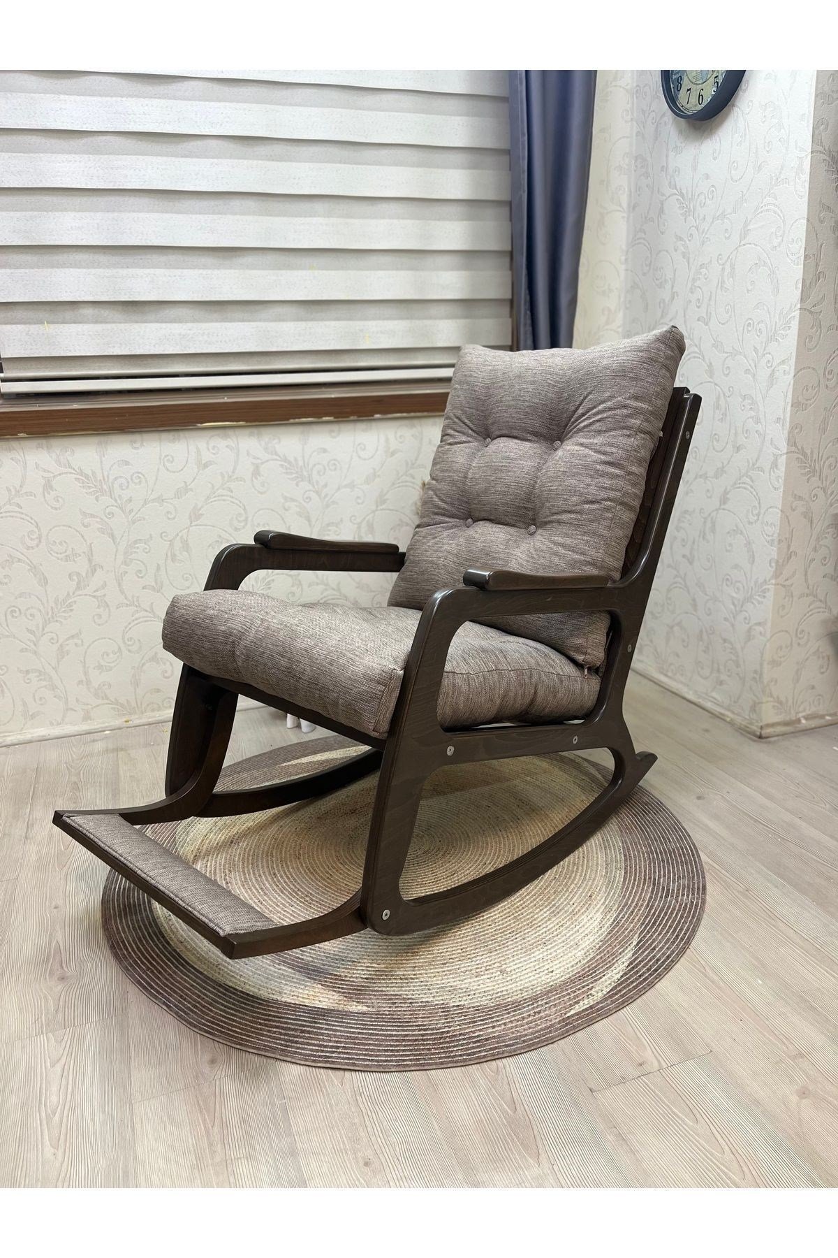 Kontes Siyah-keten Gri Dolgu Minderli Sallanan Sandalye Dinlenme Koltuğu