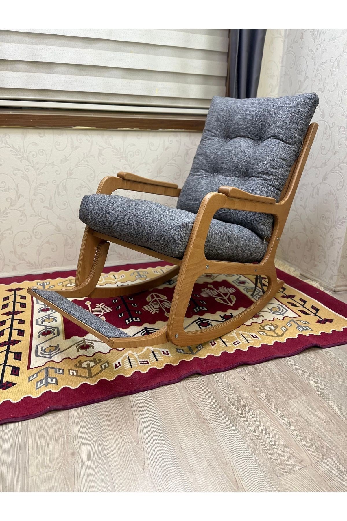 Kontes Siyah-keten Gri Dolgu Minderli Sallanan Sandalye Dinlenme Koltuğu