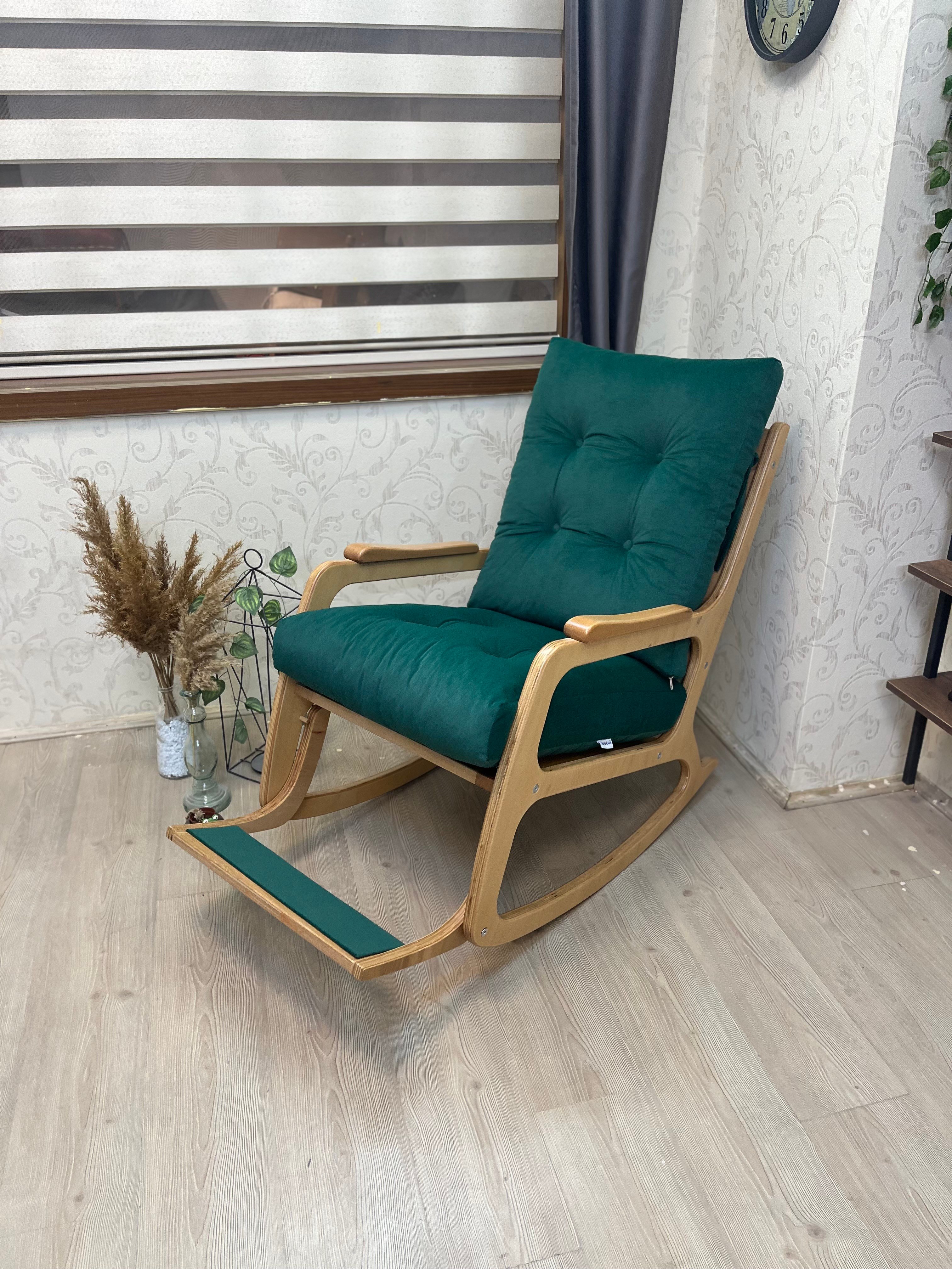 Kontes Zümrüt Yeşil Sallanan Sandalye Dinlenme Koltuğu TV koltuğu Okuma Koltuğu