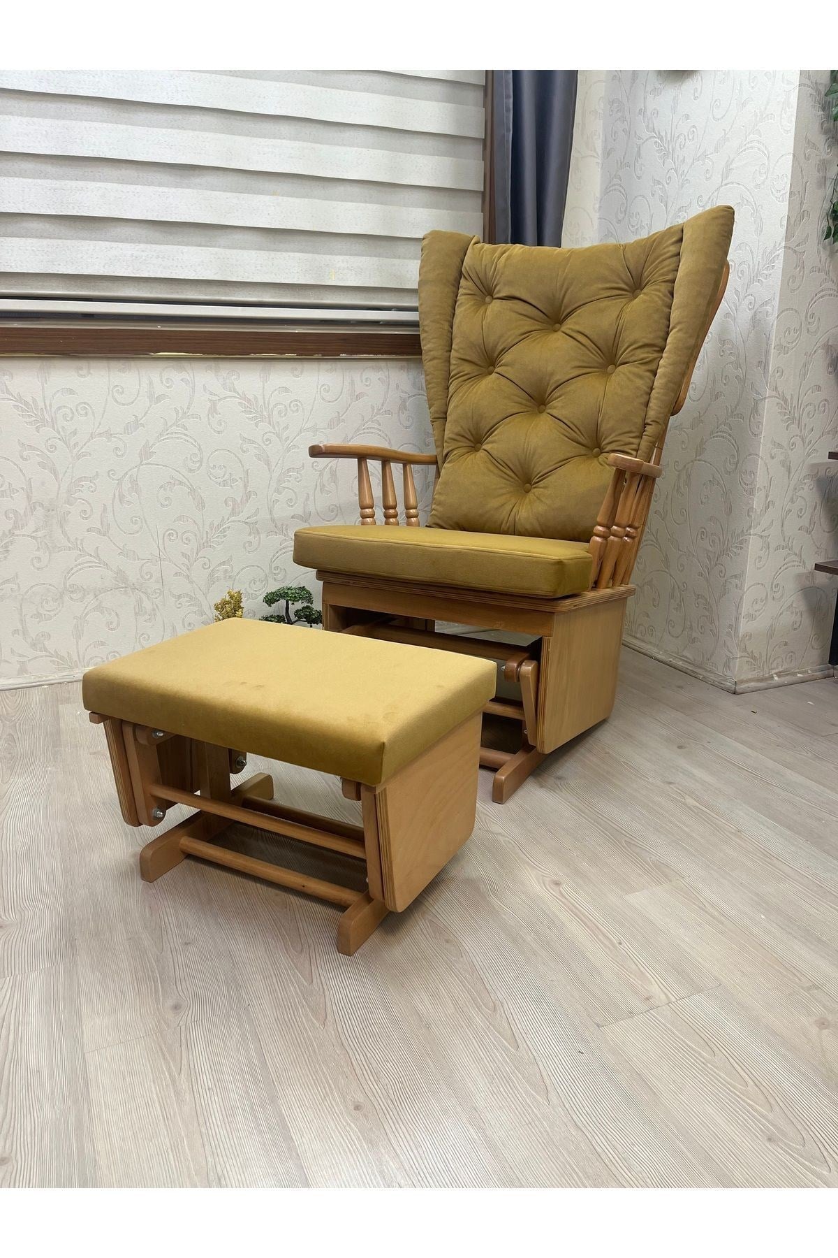 Mama Puflu Lake Anka Hardal Minderli Sallanan Sandalye Emzirme Koltuğu