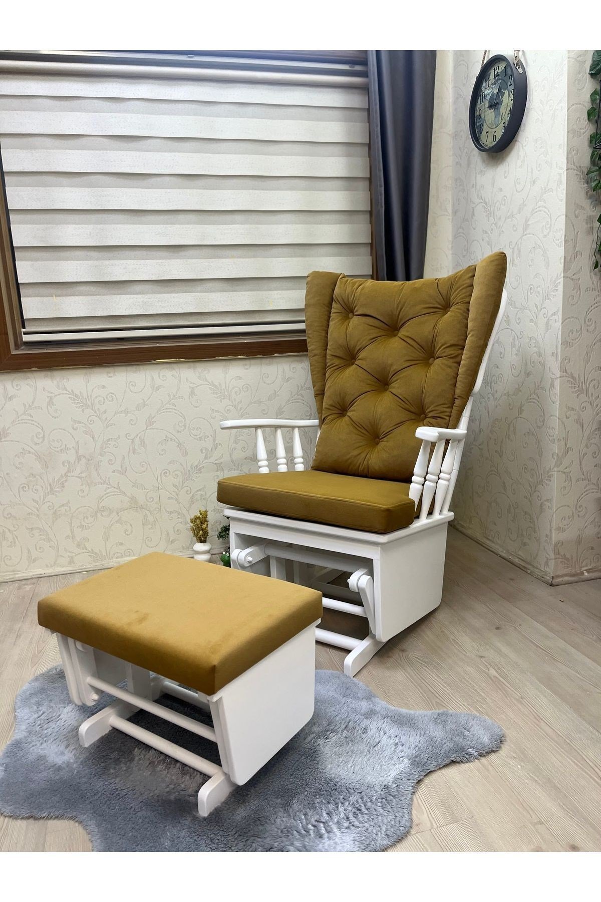 Mama Puflu Lake Anka Hardal Minderli Sallanan Sandalye Emzirme Koltuğu