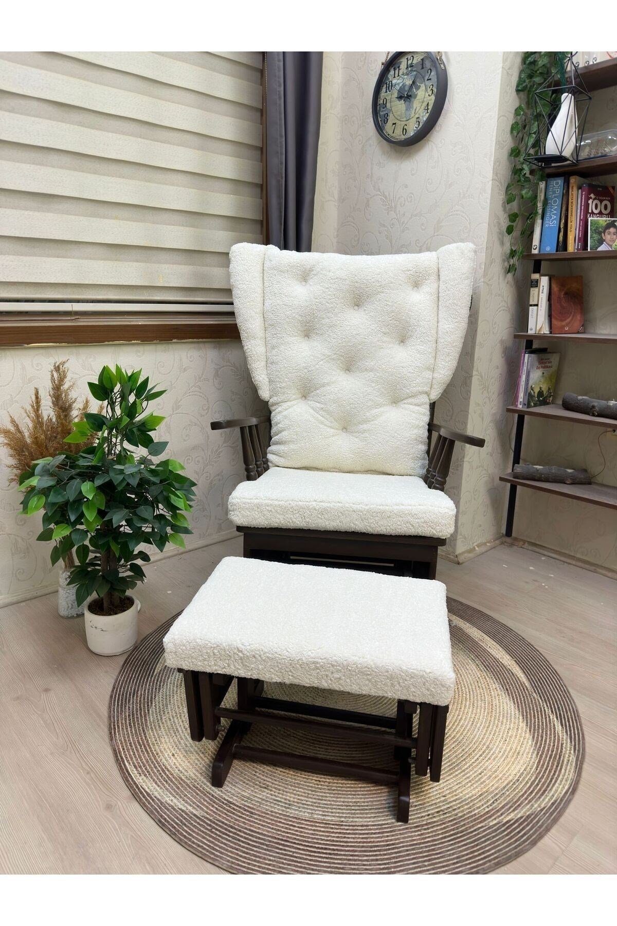 Mama Puflu Lake Teddy Krem Minderli Puflu Sallanan Sandalye Emzirme Koltuğu Babalar Günü Hediyesi