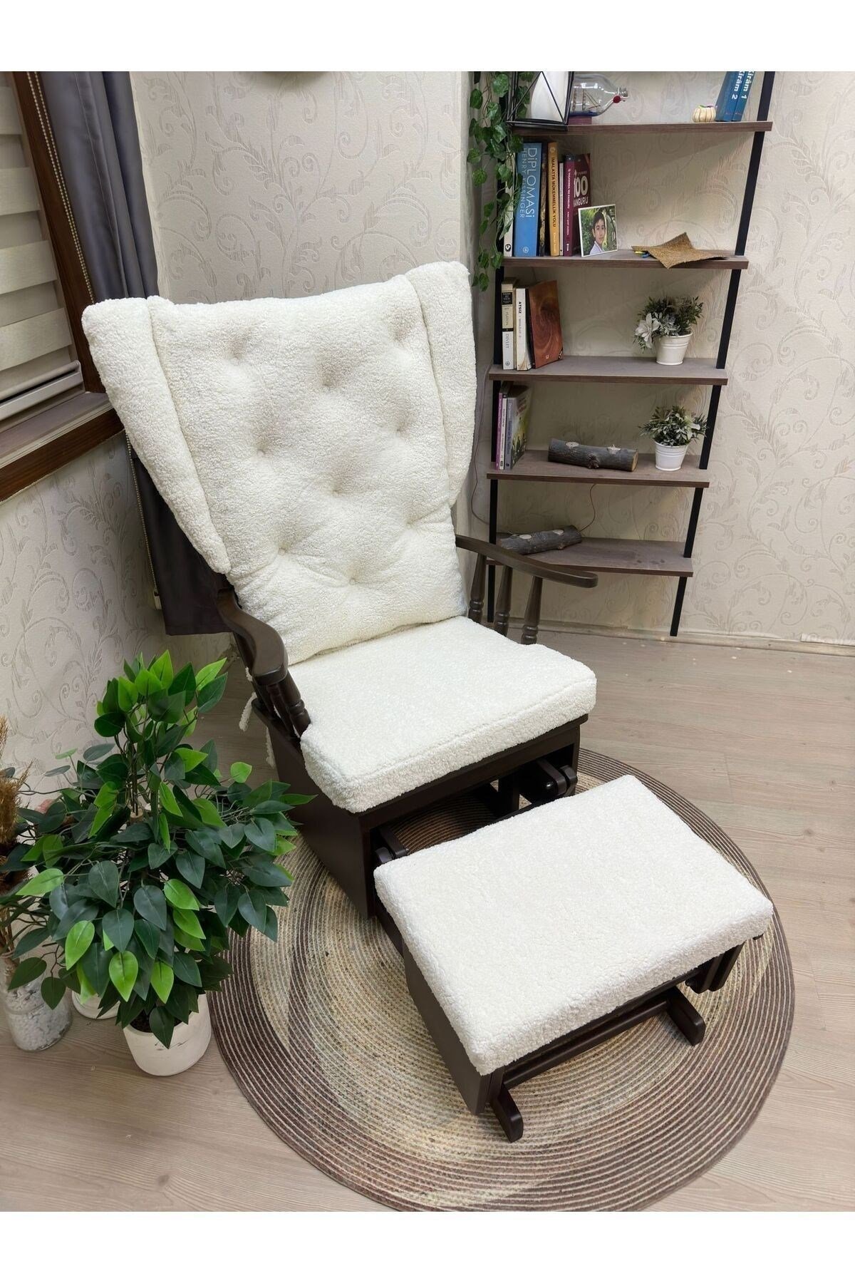 Mama Puflu Lake Teddy Krem Minderli Puflu Sallanan Sandalye Emzirme Koltuğu Babalar Günü Hediyesi