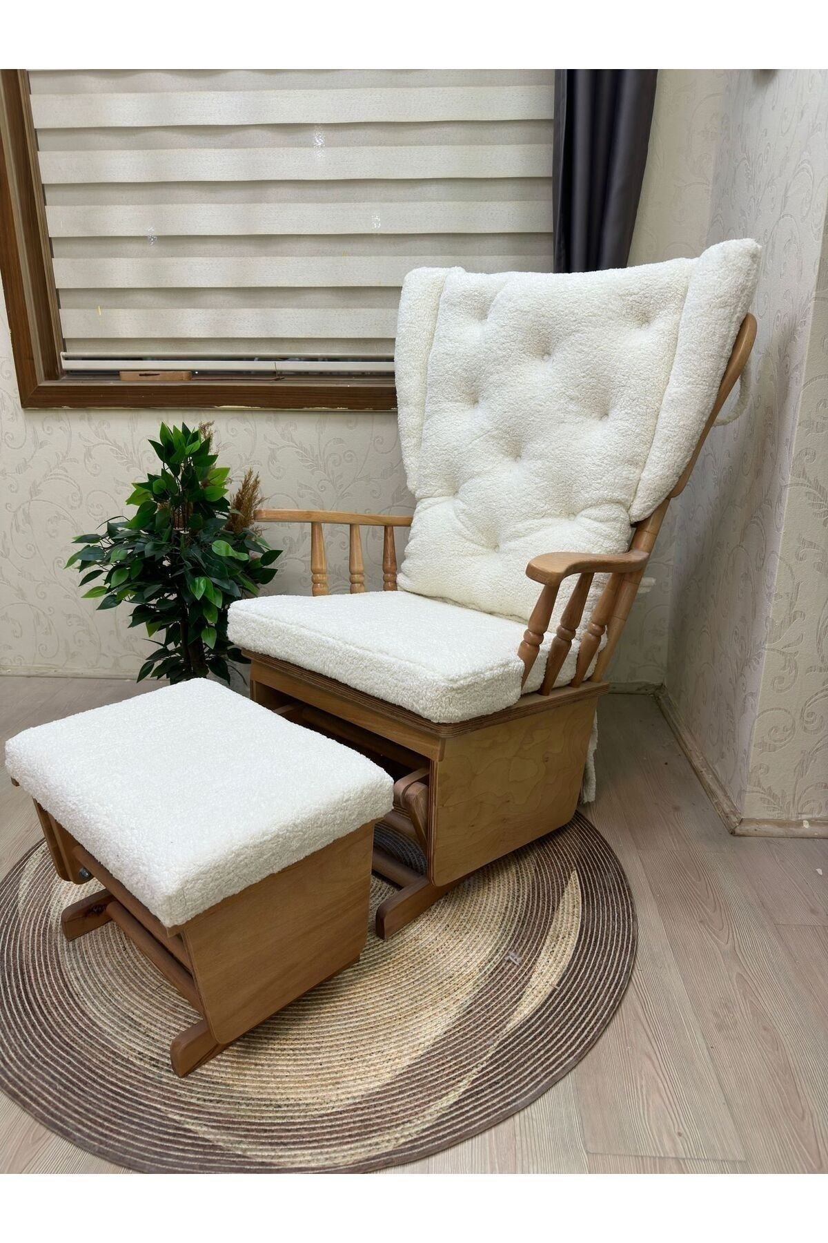 Mama Puflu Lake Teddy Krem Minderli Puflu Sallanan Sandalye Emzirme Koltuğu Babalar Günü Hediyesi