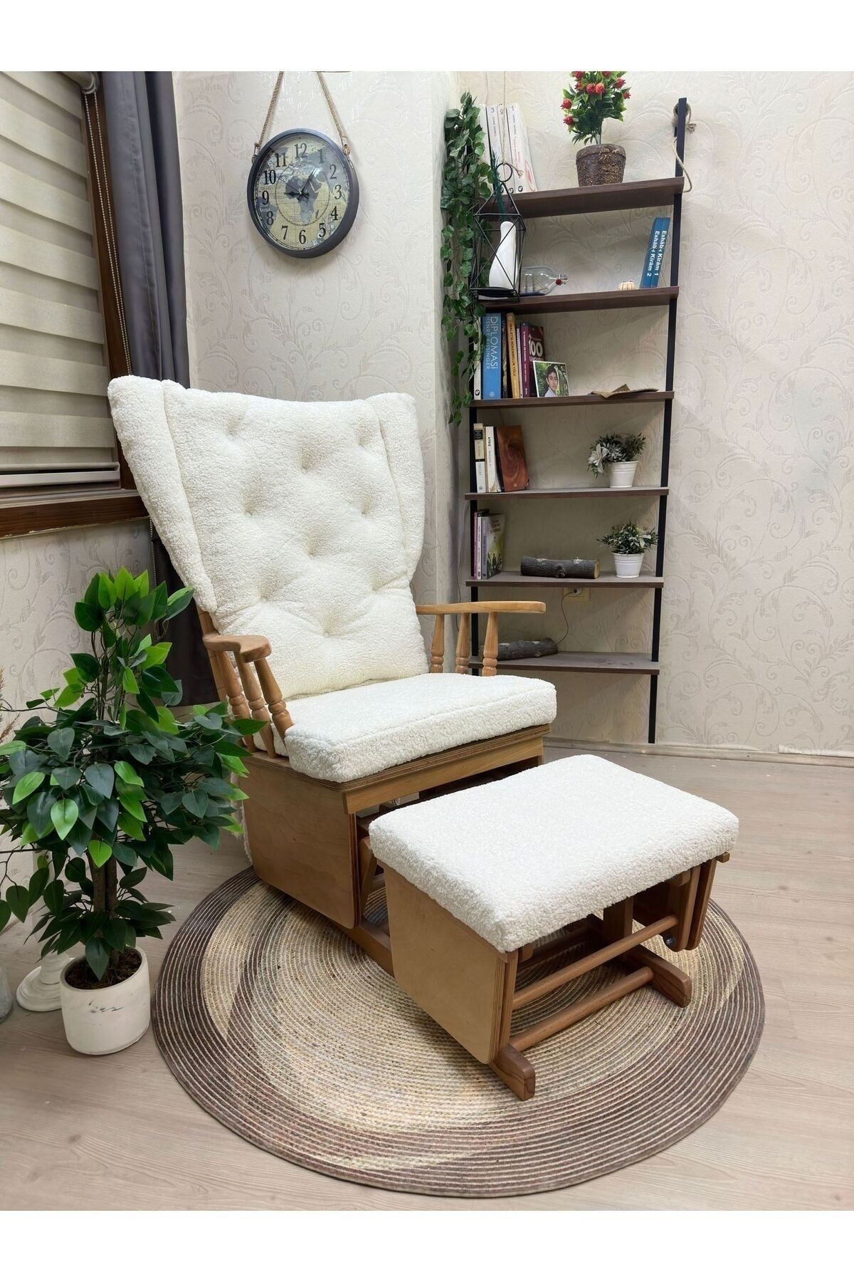Mama Puflu Lake Teddy Krem Minderli Puflu Sallanan Sandalye Emzirme Koltuğu Babalar Günü Hediyesi