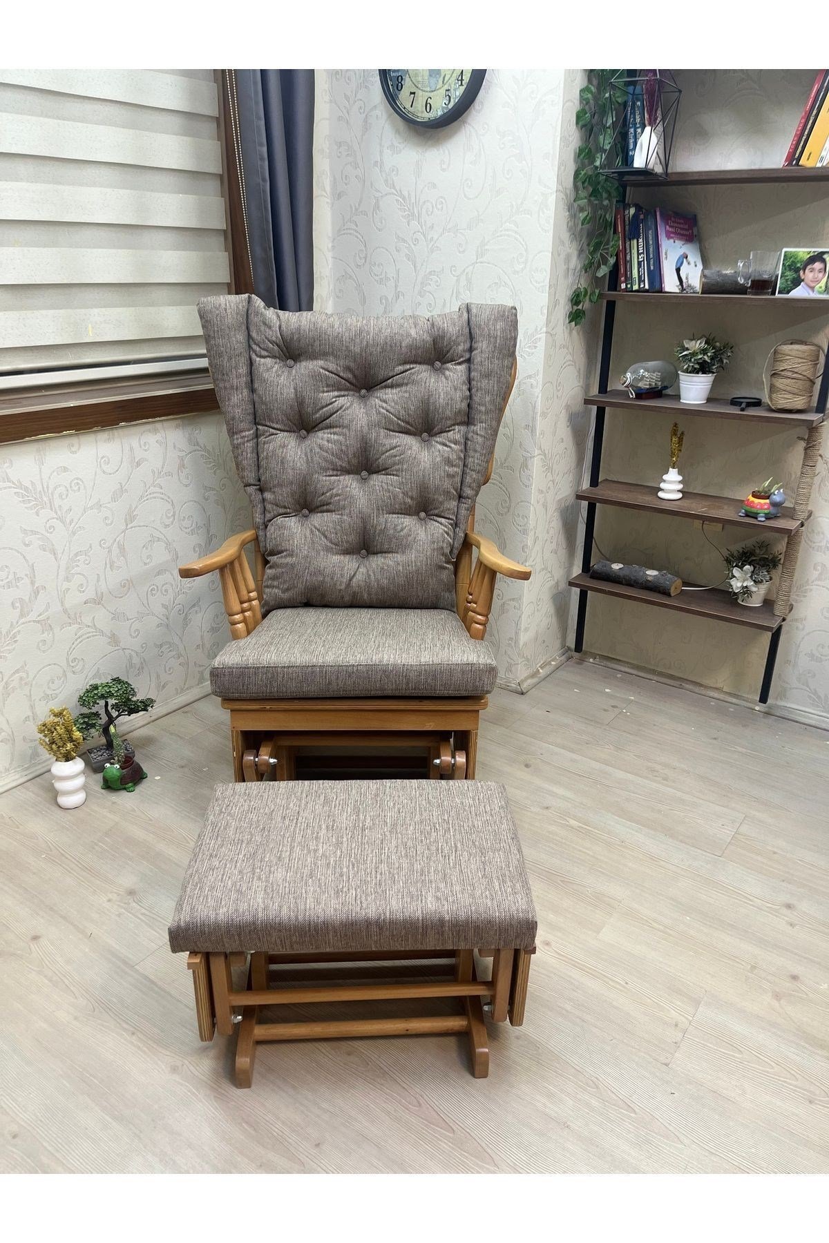 Mama Puflu Naturel Kahve Minderli Sallanan Sandalye Emzirme Koltuğu Babalar Günü Hediyesi
