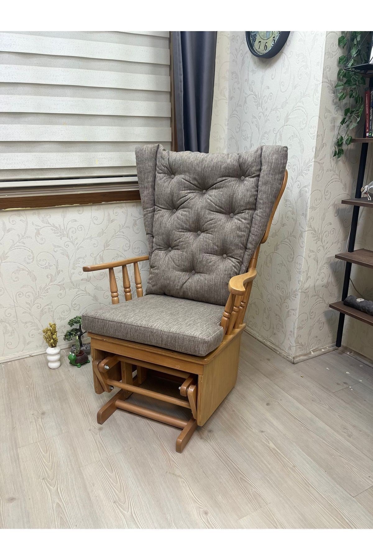 Mama Puflu Naturel Kahve Minderli Sallanan Sandalye Emzirme Koltuğu Babalar Günü Hediyesi