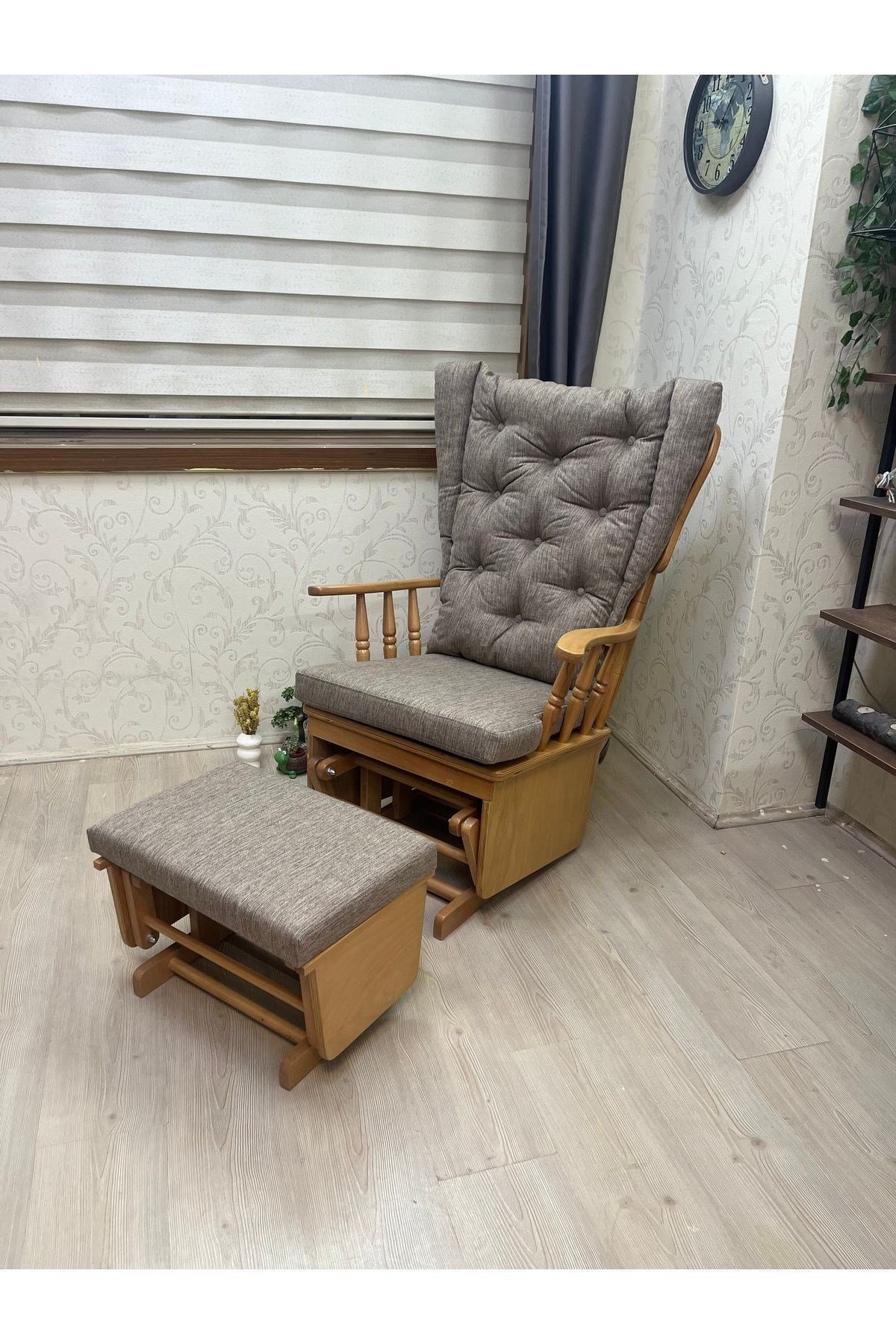 Mama Puflu Naturel Kahve Minderli Sallanan Sandalye Emzirme Koltuğu Babalar Günü Hediyesi
