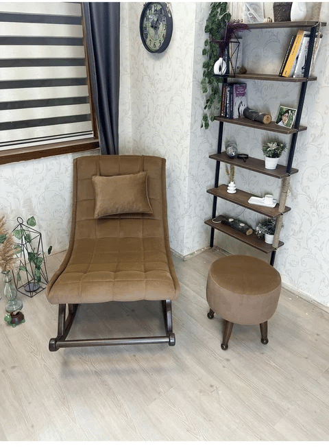 Miskin Acı Kahve Puflu Sallanan Sandalye 