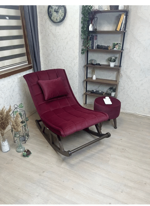 Miskin Bordo Puflu Sallanan Sandalye 