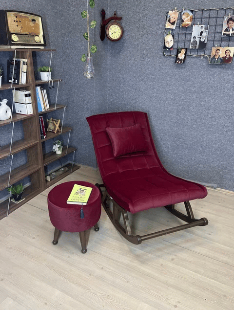 Miskin Bordo Puflu Sallanan Sandalye 