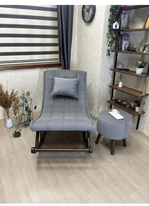 Miskin Kül Gri Puflu Sallanan Sandalye 