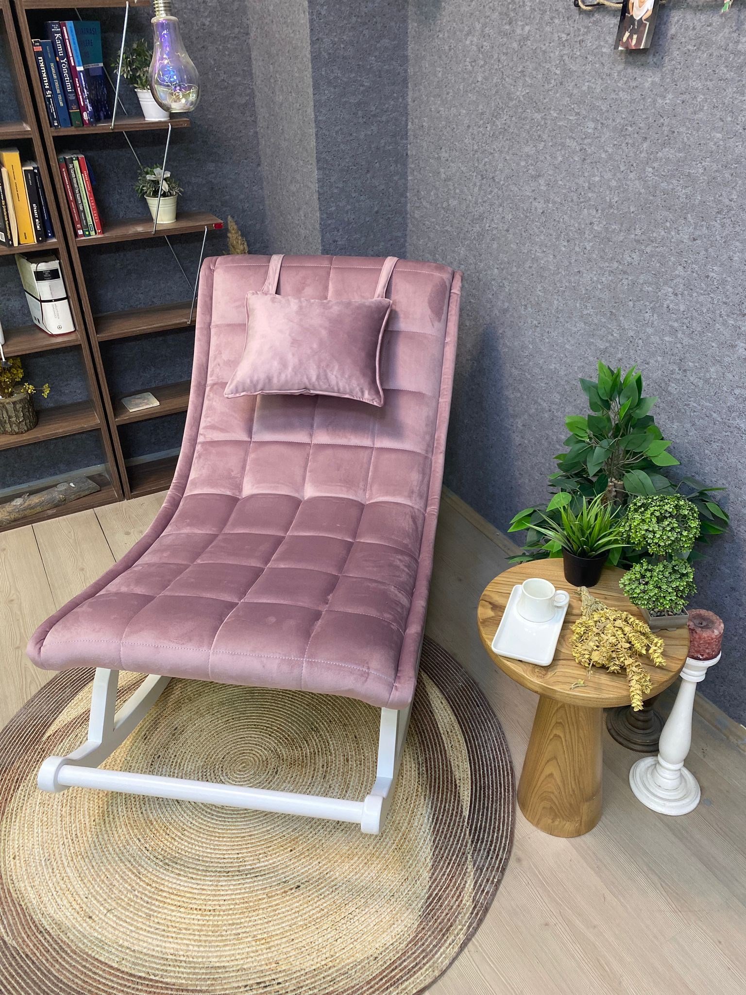 Miskin Pembe Sallanan Sandalye | Kitap Okuma Koltuğu | Dinlenme Koltuğu | TV Koltuğu