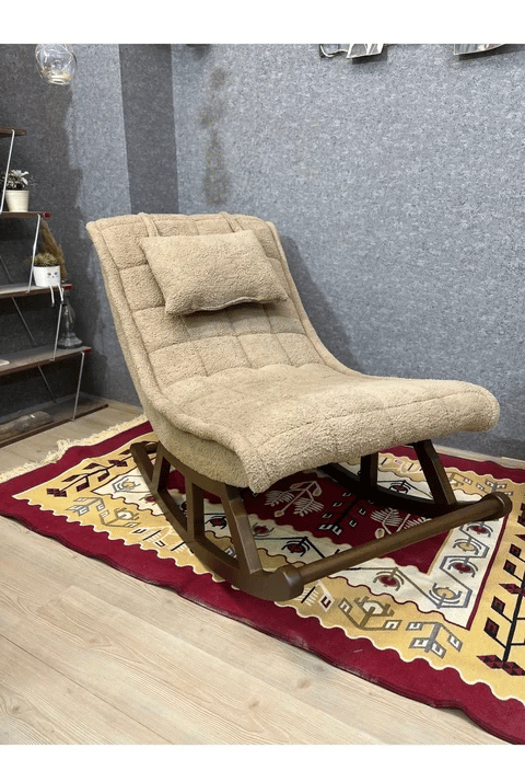 Miskin Teddy Kahve Puflu Sallanan Sandalye 