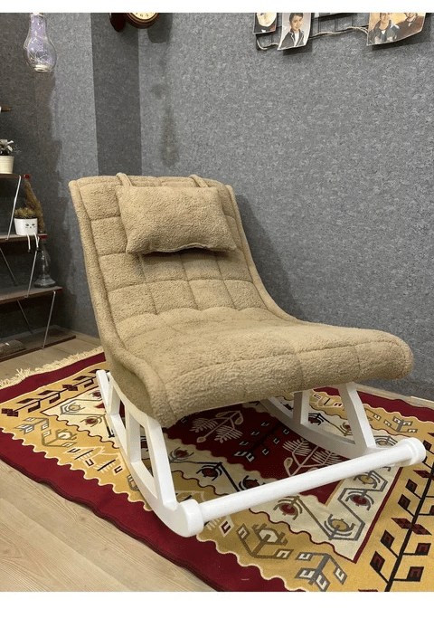 Miskin Teddy Kahve Puflu Sallanan Sandalye 