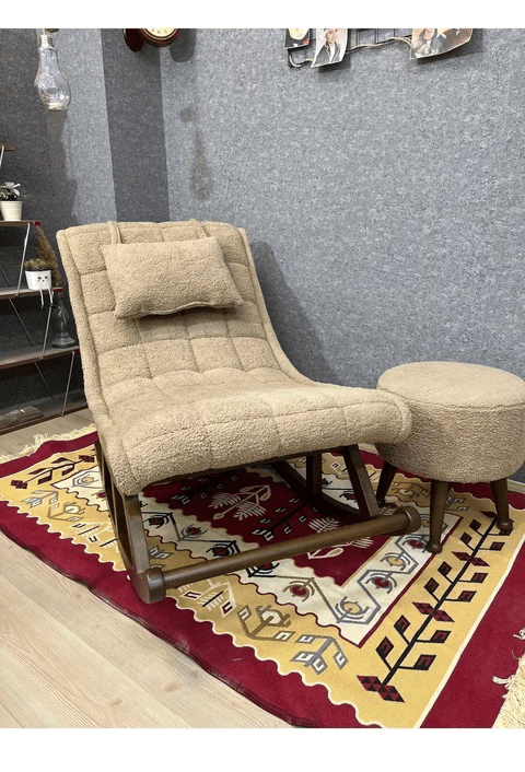 Miskin Teddy Kahve Puflu Sallanan Sandalye 