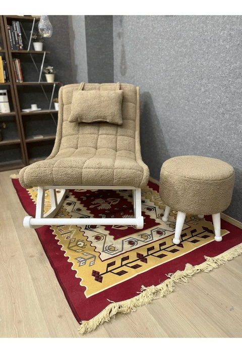 Miskin Teddy Kahve Puflu Sallanan Sandalye 