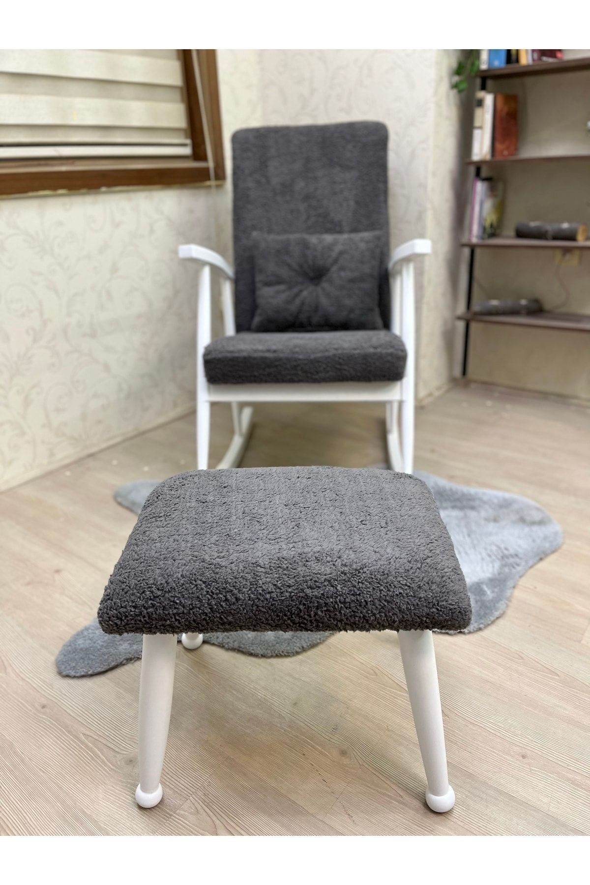 Trend Ceviz Teddy Kahve Ahşap Ayak Uzatma Pufu Makyaj Koltuğu Tabure Babalar Günü Hediyesi
