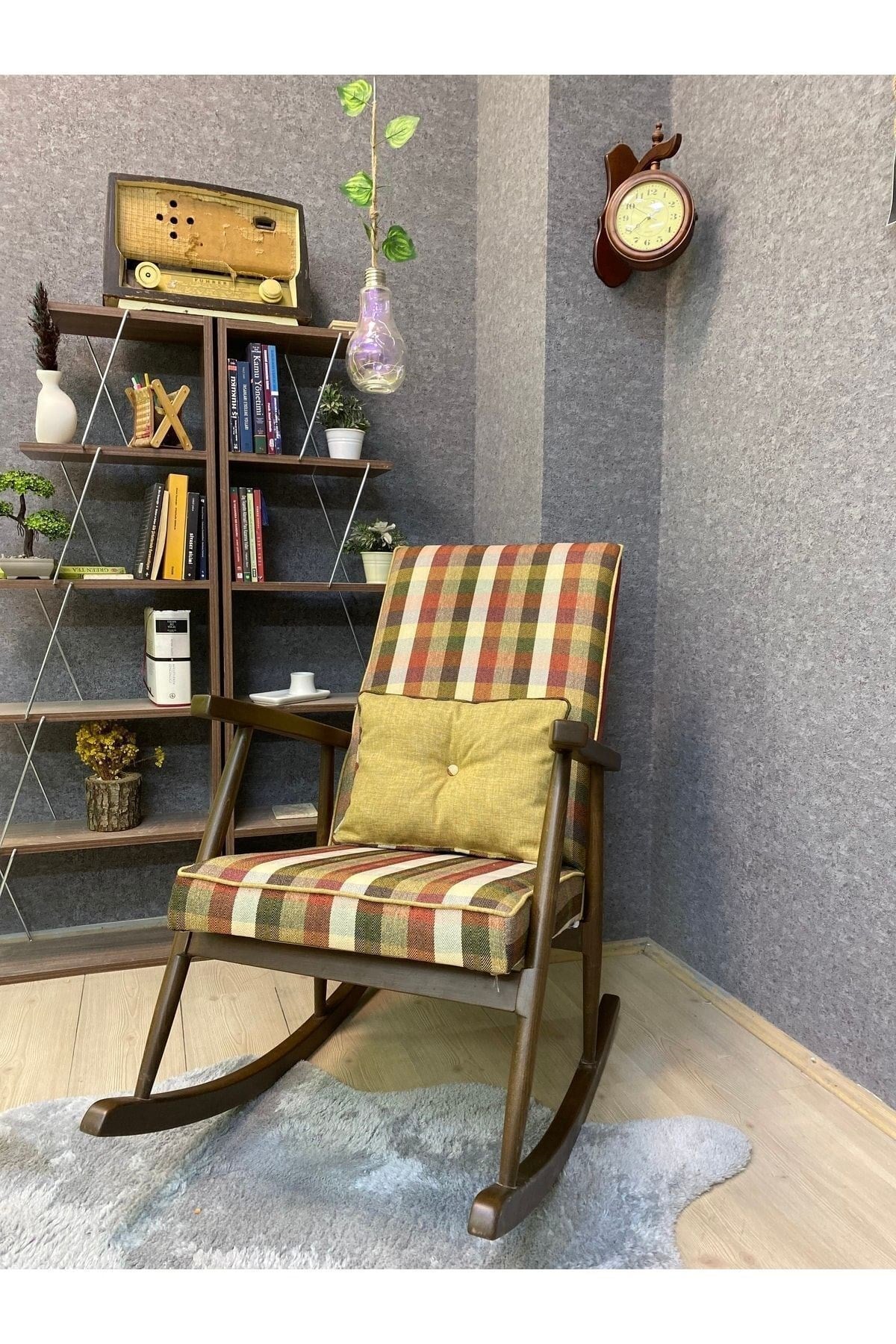 Trend Naturel Ekose Mavi Sallanan Sandalye Dinlenme Emzirme Baba Tv Okuma Koltuğu Berjer