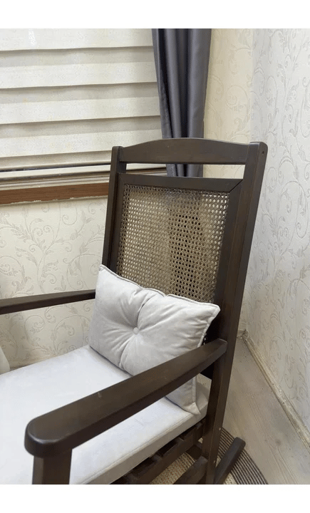 Veranda Minderli Hasırlı Koyu Ceviz Sallanan Sandalye Hazeranlı Dinlenme Koltuğu