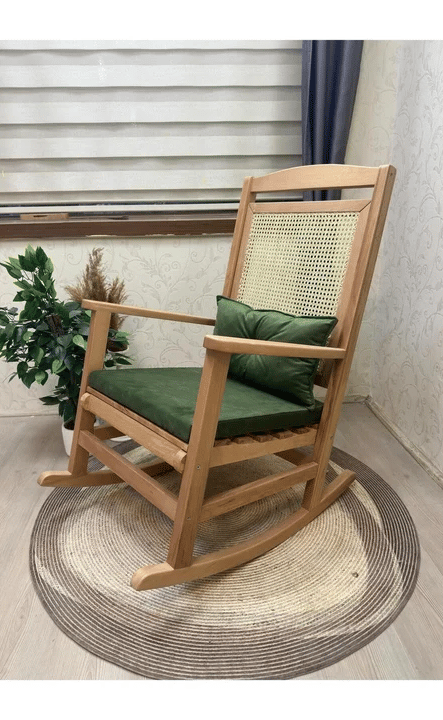 Veranda Minderli Hasırlı Naturel Sallanan Sandalye Hazeranlı Dinlenme Koltuğu