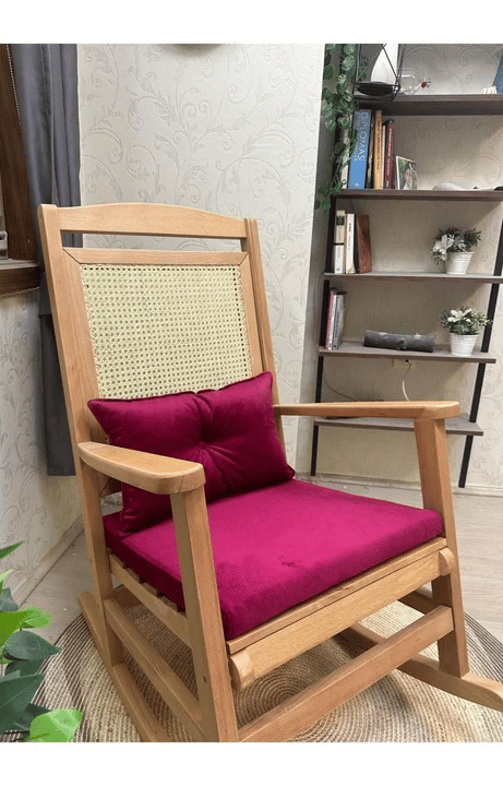 Veranda Minderli Hasırlı Naturel Sallanan Sandalye Hazeranlı Dinlenme Koltuğu