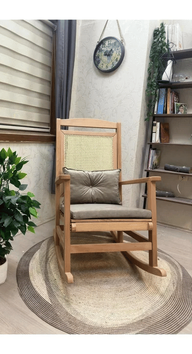Veranda Minderli Hasırlı Naturel Sallanan Sandalye Hazeranlı Dinlenme Koltuğu