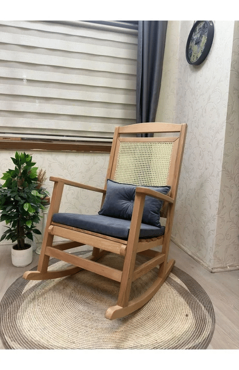 Veranda Minderli Hasırlı Naturel Sallanan Sandalye Hazeranlı Dinlenme Koltuğu