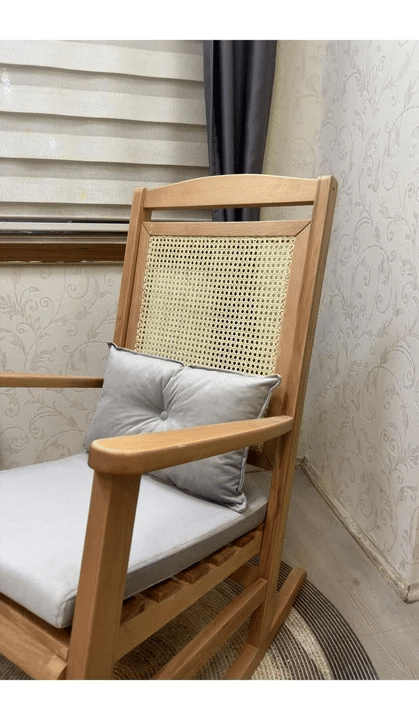 Veranda Minderli Hasırlı Naturel Sallanan Sandalye Hazeranlı Dinlenme Koltuğu
