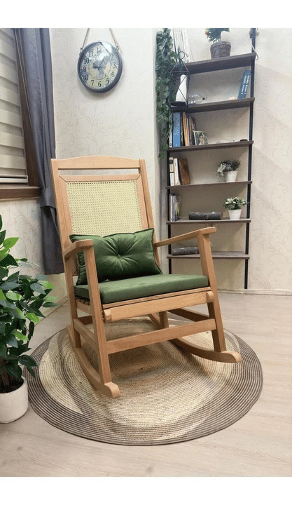 Veranda Minderli Hasırlı Naturel Sallanan Sandalye Hazeranlı Dinlenme Koltuğu