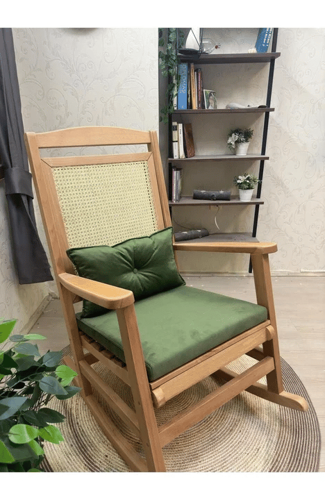 Veranda Minderli Hasırlı Naturel Sallanan Sandalye Hazeranlı Dinlenme Koltuğu