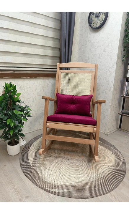 Veranda Minderli Hasırlı Naturel Sallanan Sandalye Hazeranlı Dinlenme Koltuğu