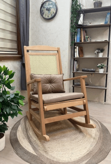 Veranda Minderli Hasırlı Naturel Sallanan Sandalye Hazeranlı Dinlenme Koltuğu