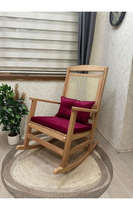 Veranda Minderli Hasırlı Naturel Sallanan Sandalye Hazeranlı Dinlenme Koltuğu
