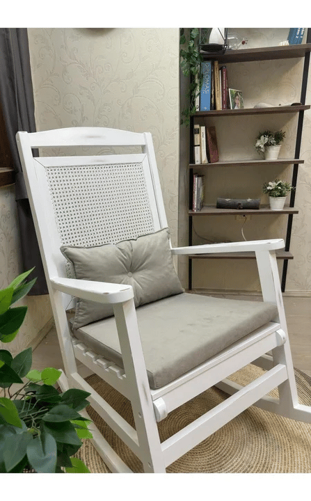 Veranda Minderli Hasırlı Sallanan Sandalye Hazeranlı Dinlenme Koltuğu