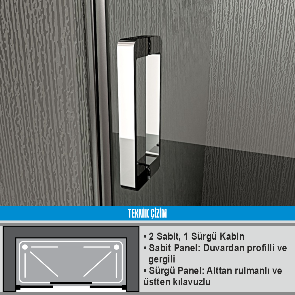 PAKDUŞ VERA D121A İki Duvar Arası, 2 Sabit 1 Açılır, 8 Mm, H:180 Cm Şeffaf Duşakabin