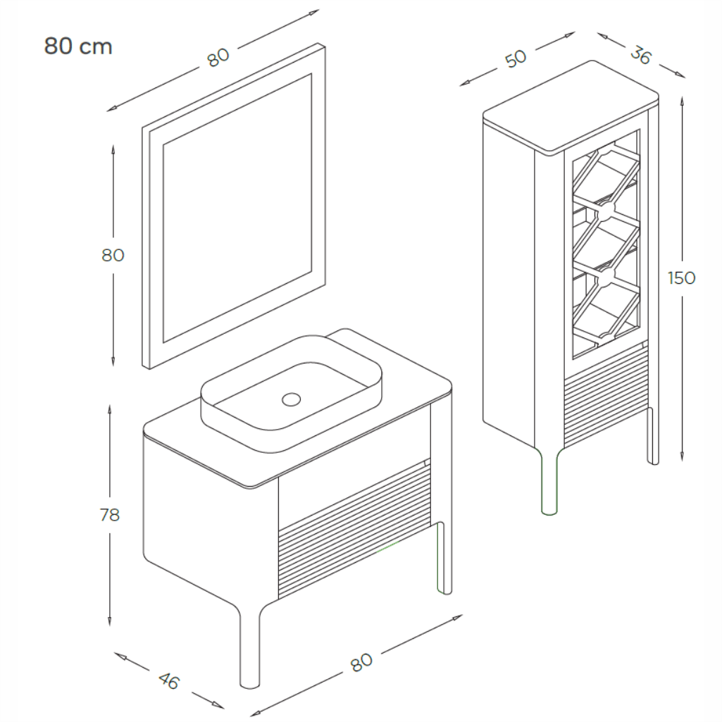 SHOWER ASYA Banyo Dolabı 80 Cm (Boy Dolabı Dahil Değildir.)