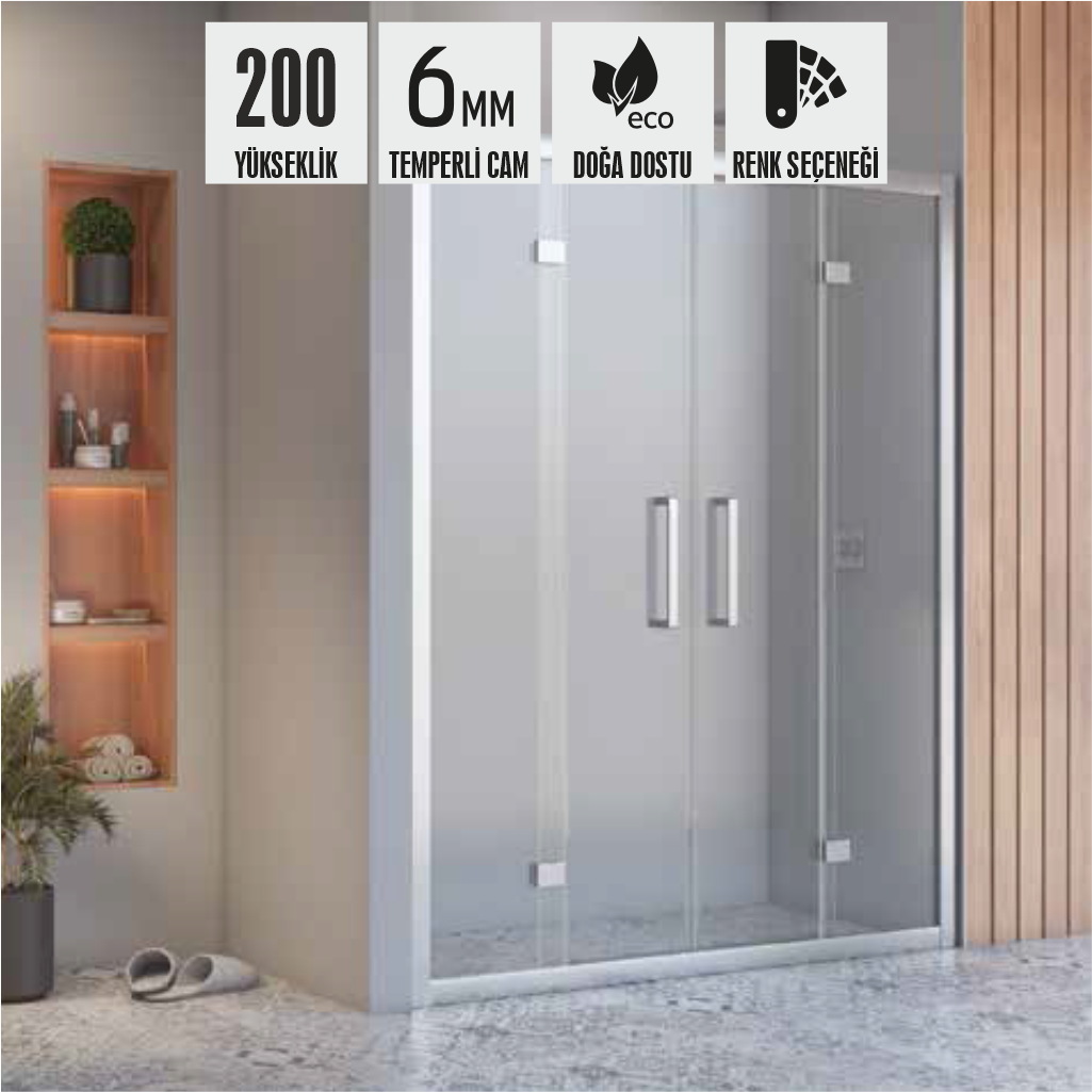 SHOWER BOLD İki Duvar Arası 2 Sabit 2 Çalışır, Kabin