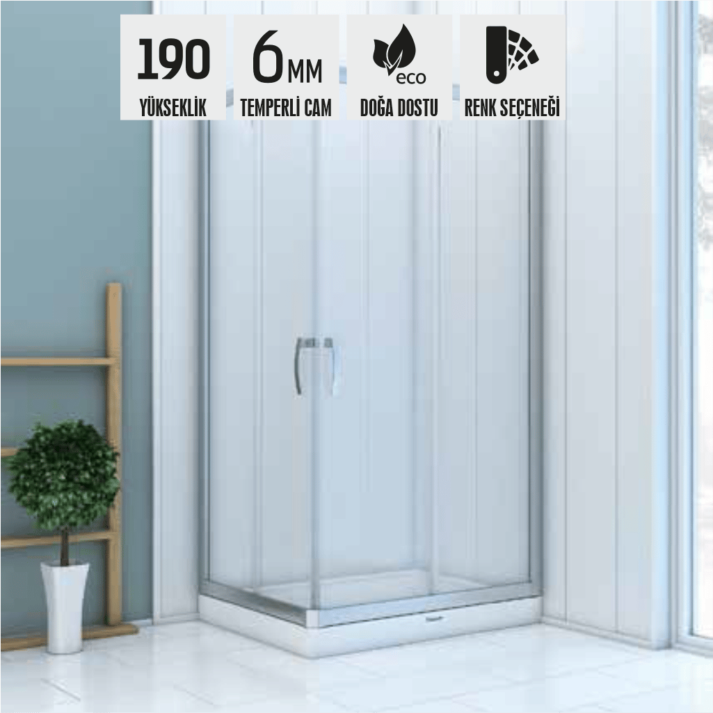 SHOWER BOSS 2 Sabit 2 Açılır Dikdörtgen Tekne Üzeri Kabin
