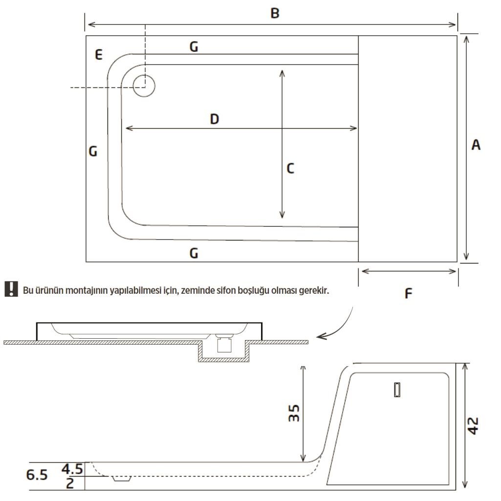 SHOWER DRAWER Çekmeceli Dıkdörtgen Flat Duş Teknesi